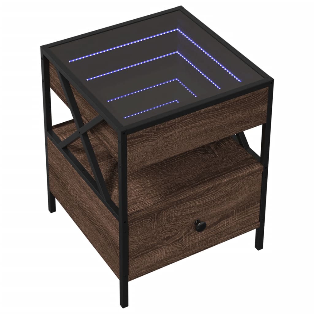 Sängbord Nattduksbord Brun med Infinity LEDs 40x40x51 cm