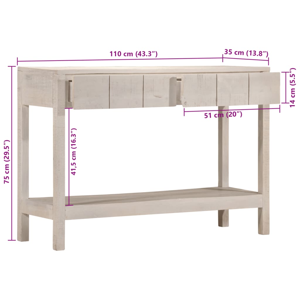Avlastningsbord Konsollbord Vit 110x35x75 cm massivt mangoträ
