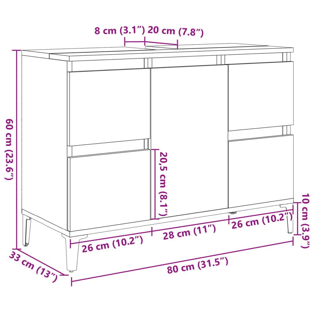Badrumsunderskåp Sonoma Ek 80x33x60 cm