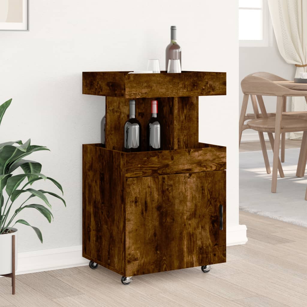 Vinställ Barvagn rökfärgad Ek 50x41x89 cm