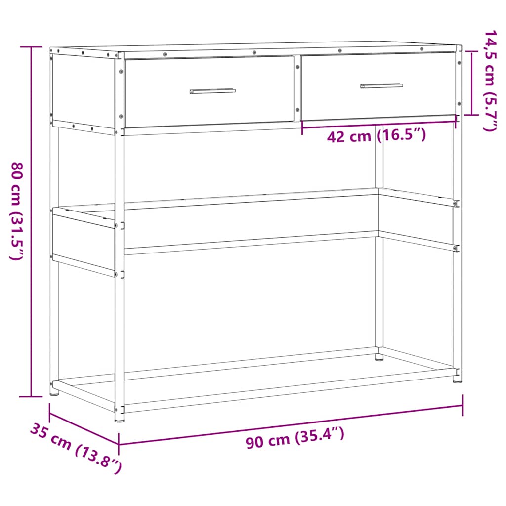 Avlastningsbord Konsollbord Brun Ek 90x35x80 cm