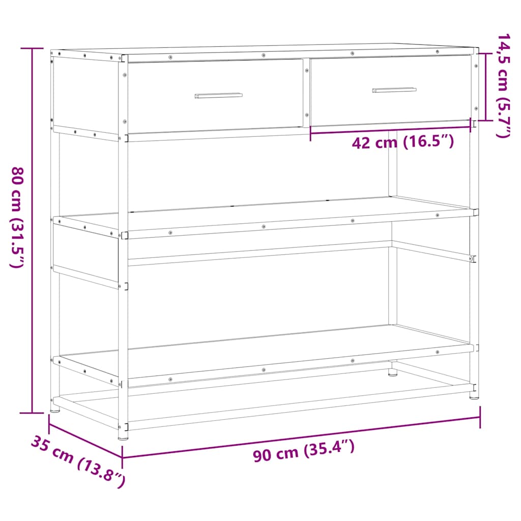 Avlastningsbord Konsollbord Brun Ek 90x35x80 cm