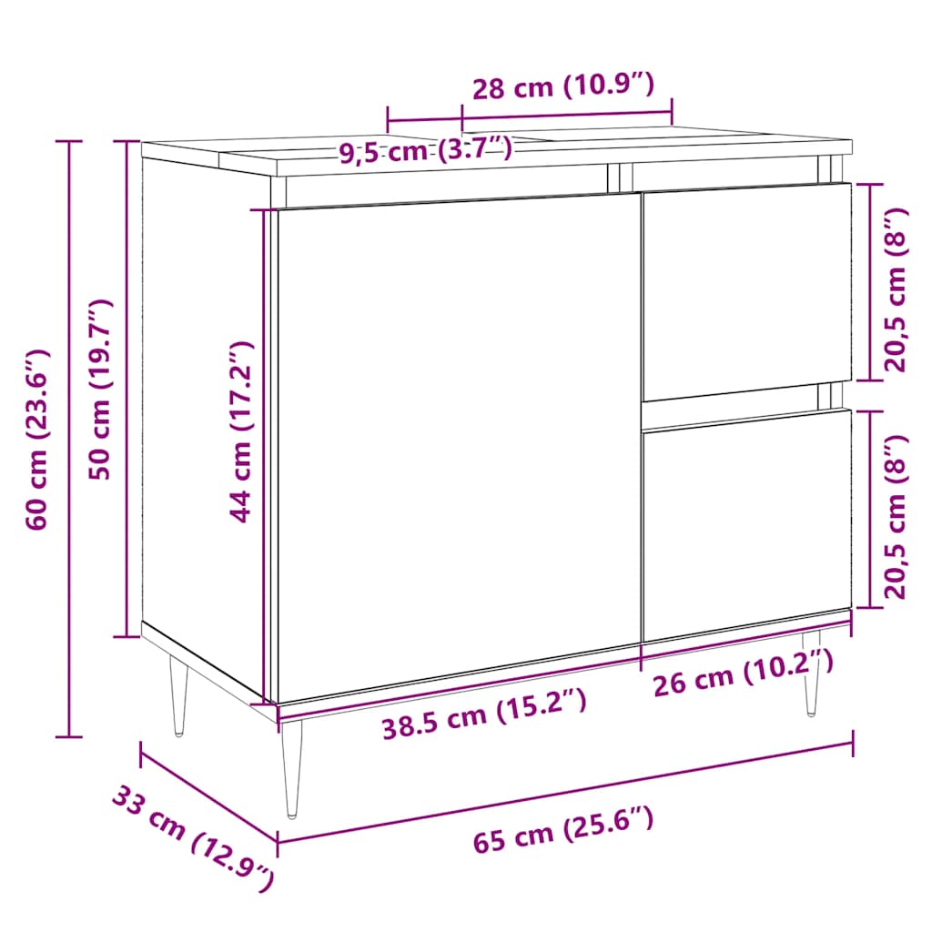 Badrumsskåp Sonoma Ek 65x33x60 cm