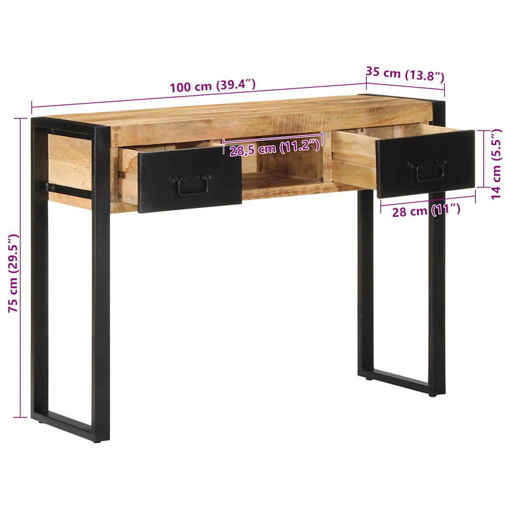 Avlastningsbord Konsollbord Trä 100x35x75 cm massivt grovt Trä mango