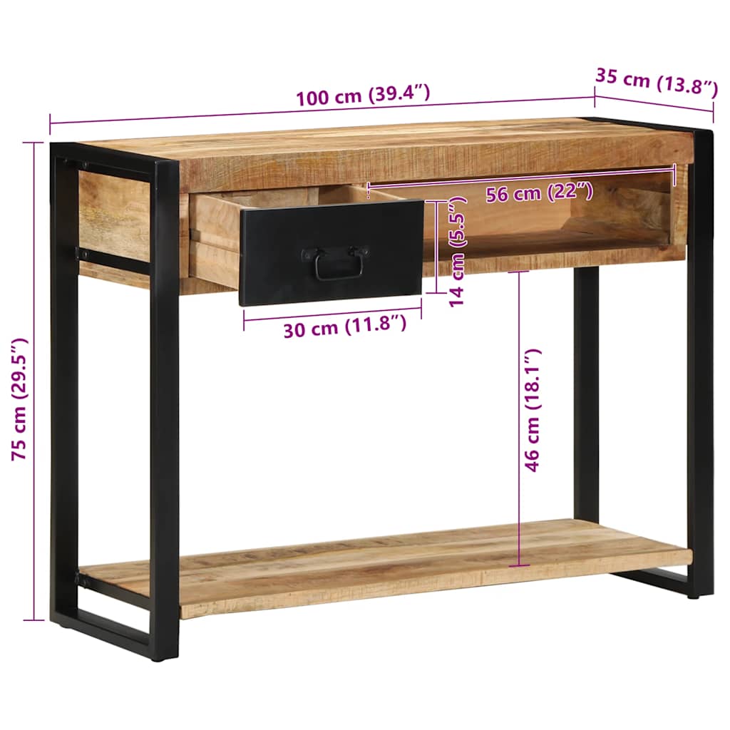 Avlastningsbord Konsollbord Trä 100x35x75 cm massivt grovt Trä mango
