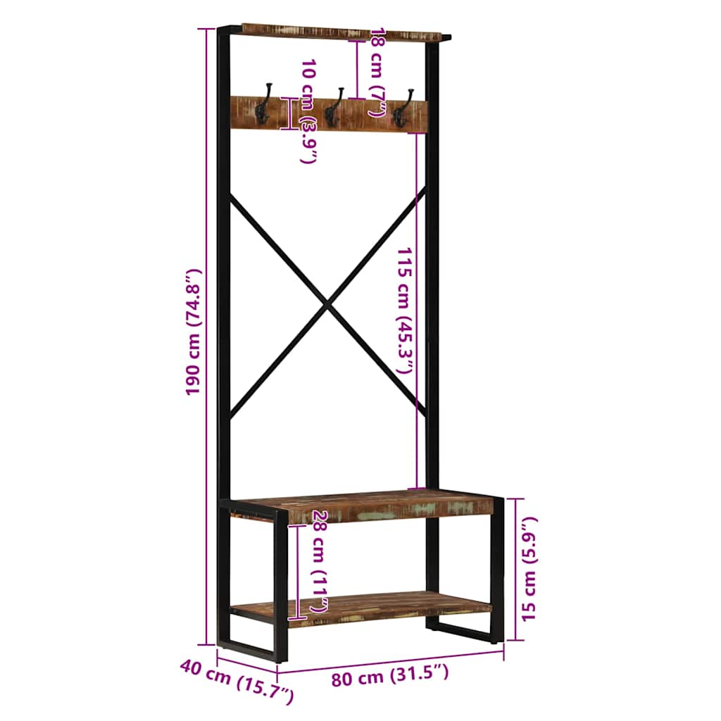 Hallmöbel flerfärgad 80x40x190 cm massivt Trä återvunnet