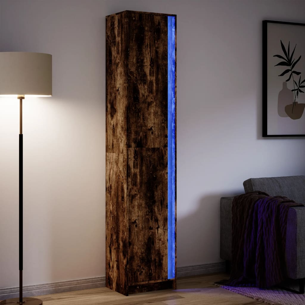 Skåp Rökfärgad Ek med LEDs 41,5x32,5x200 cm