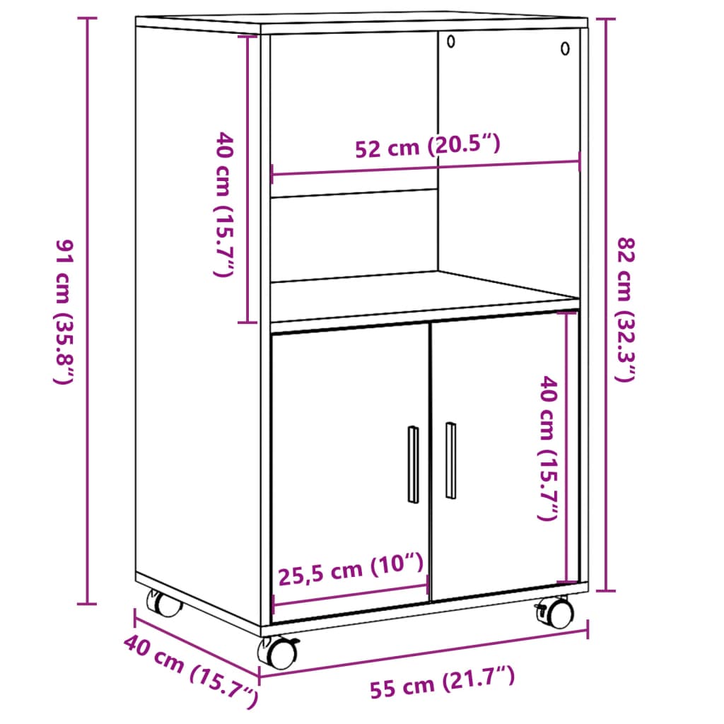 Skåp Svart med hjul 55x40x91 cm