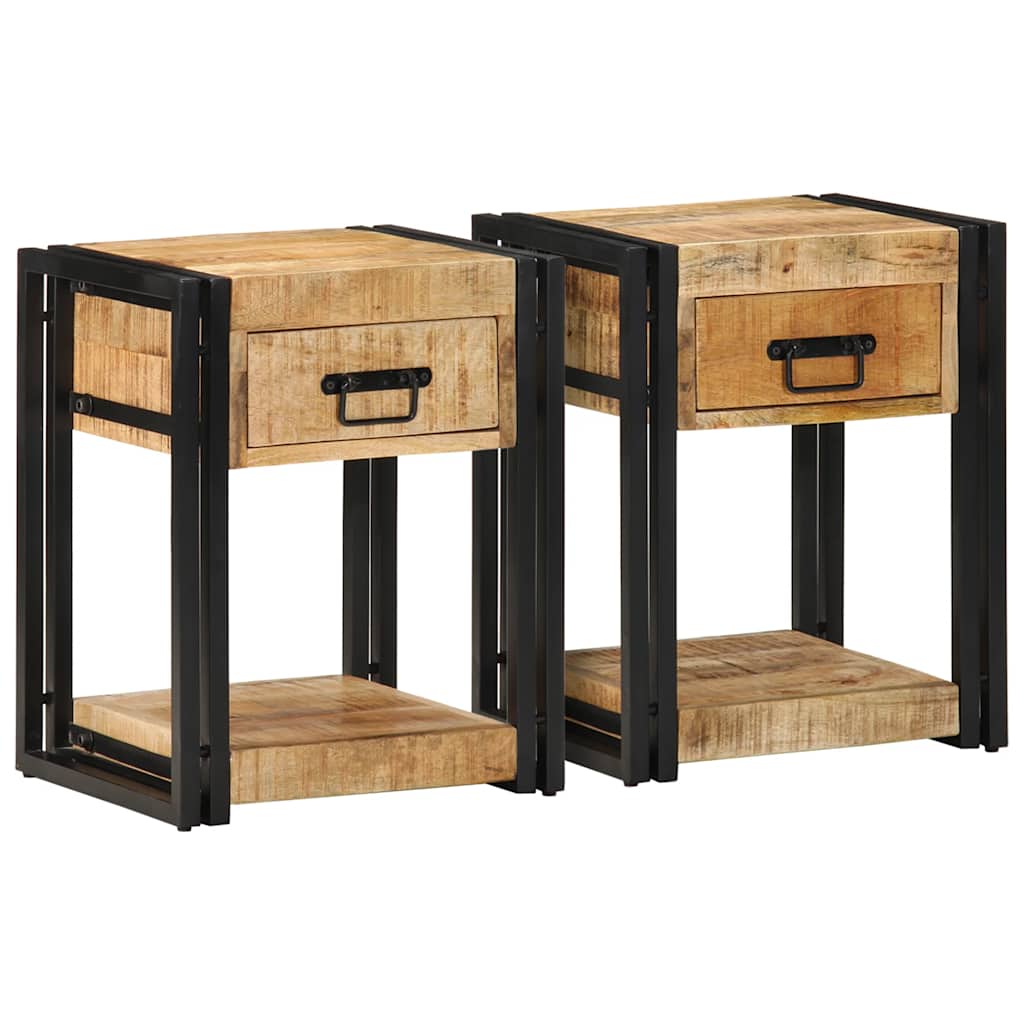 Sängbord 2 st 40x35x50 cm massivt grovt trä mango