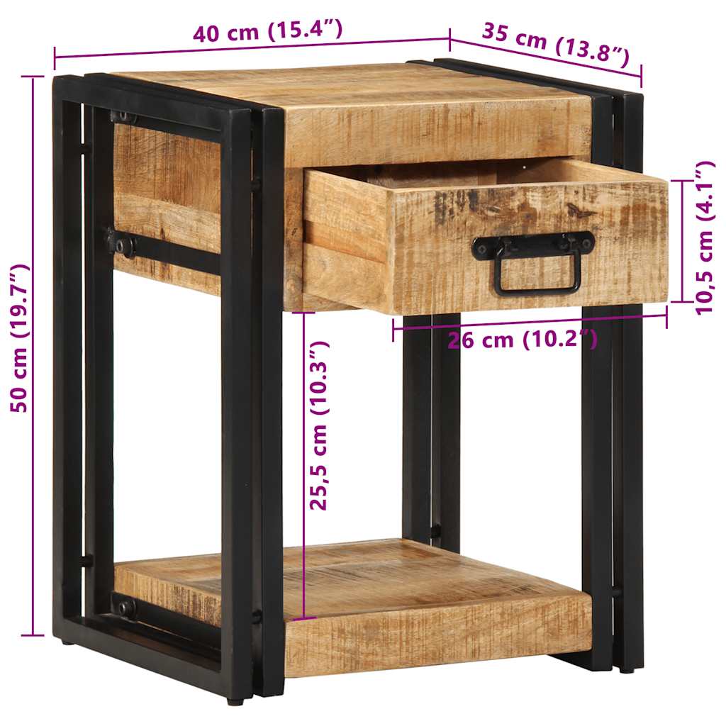 Sängbord 2 st 40x35x50 cm massivt grovt trä mango