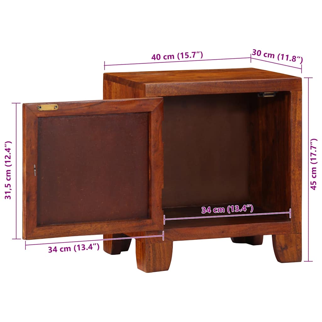 Sängbord 2 st 40x30x45 cm massivt trä akacia