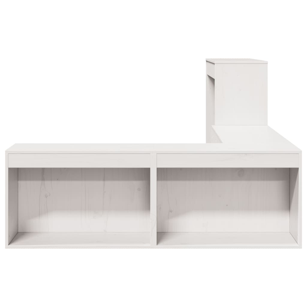Sängbord Nattduksbord Vit Sängskåp med skrivbord 232x122x75 cm massiv furu