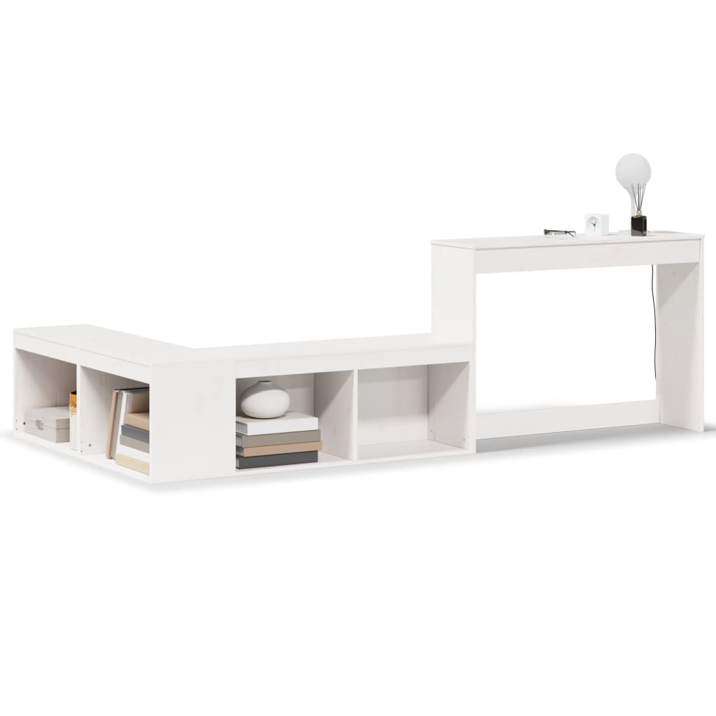 Sängbord Nattduksbord Vit Sängskåp med skrivbord 222x107x75 cm massiv furu