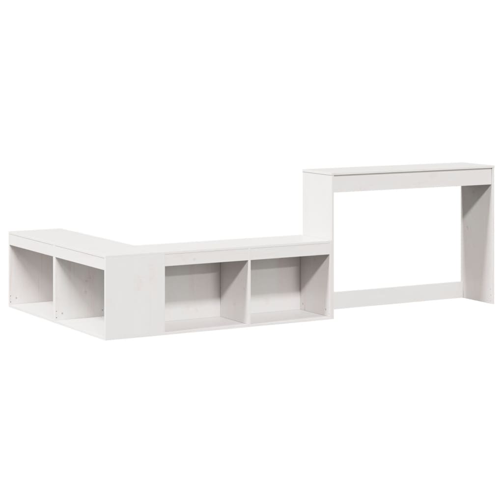 Sängbord Nattduksbord Vit Sängskåp med skrivbord 222x107x75 cm massiv furu