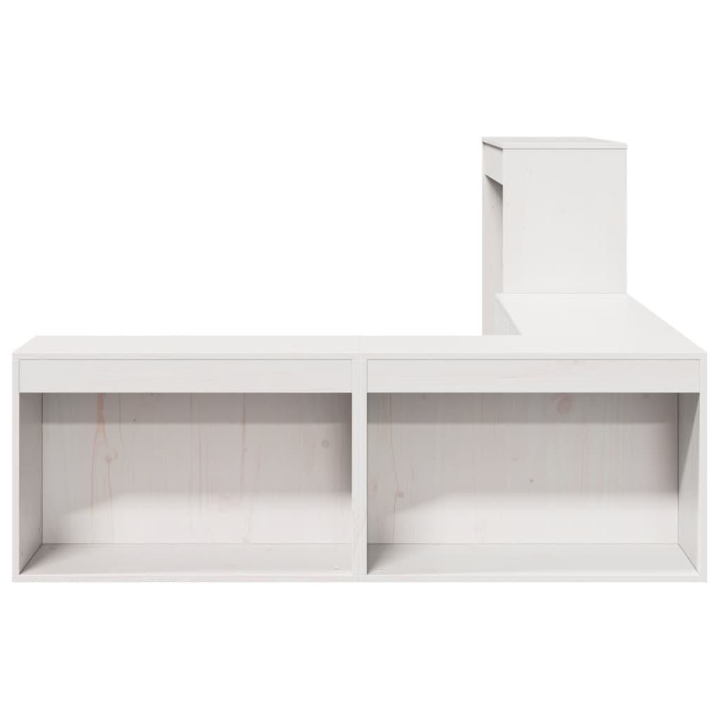 Sängbord Nattduksbord Vit Sängskåp med skrivbord 222x107x75 cm massiv furu