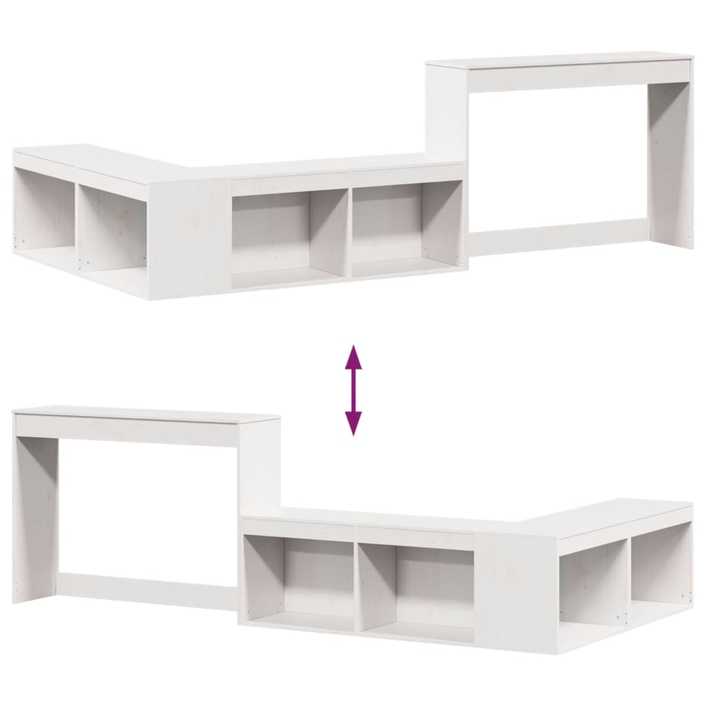 Sängbord Nattduksbord Vit Sängskåp med skrivbord 222x107x75 cm massiv furu