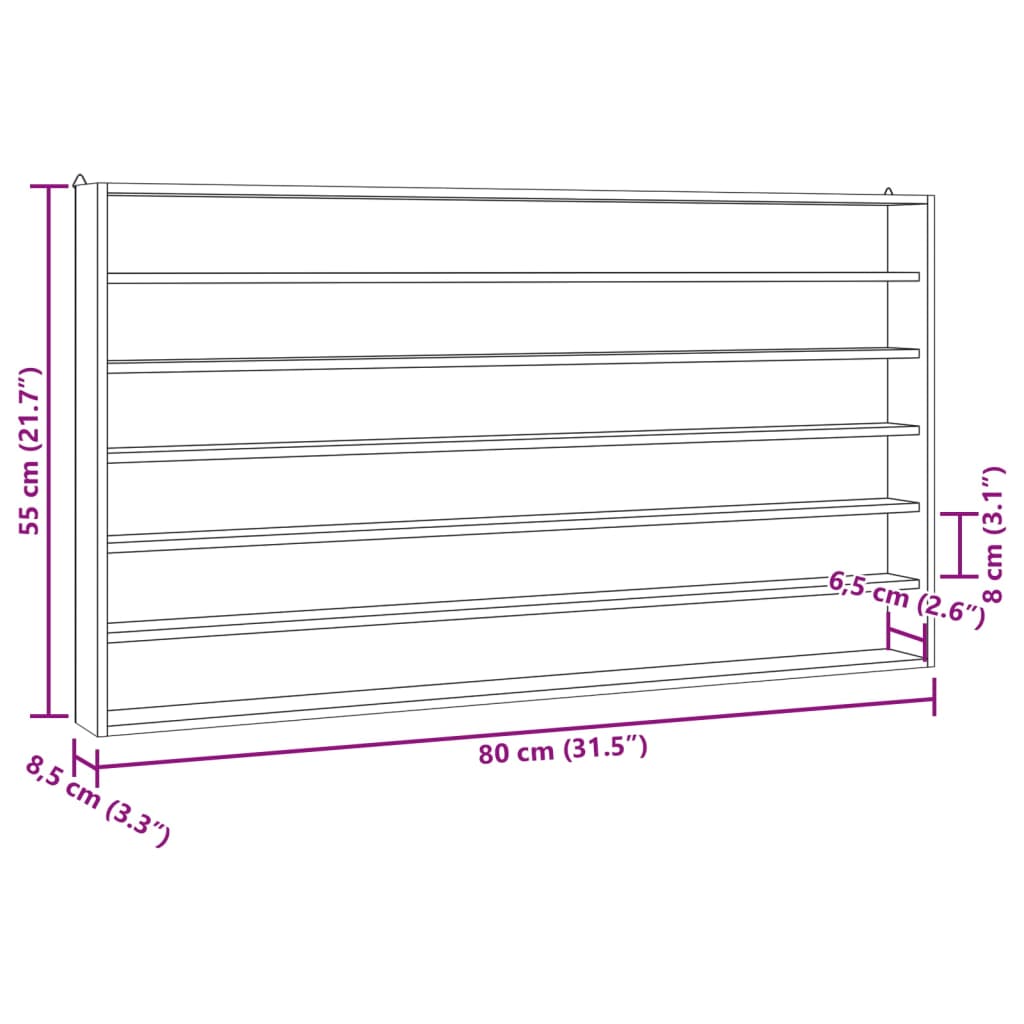 Vägghylla Trä Samlarmonter i Trä med 6 hyllplan 80x8,5x55 cm