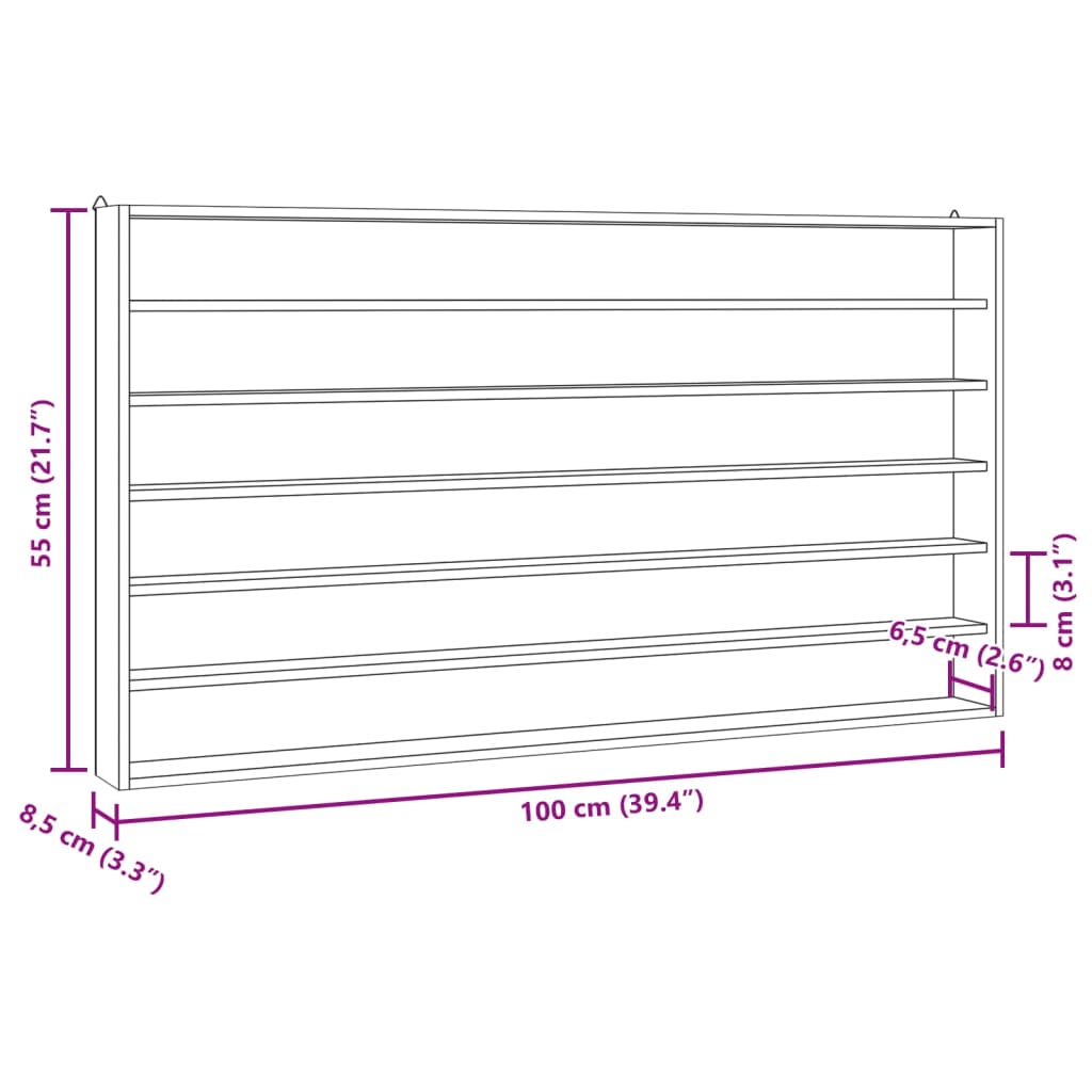 Vägghylla Trä Samlarmonter i Trä med 6 hyllplan 100x8,5x55 cm