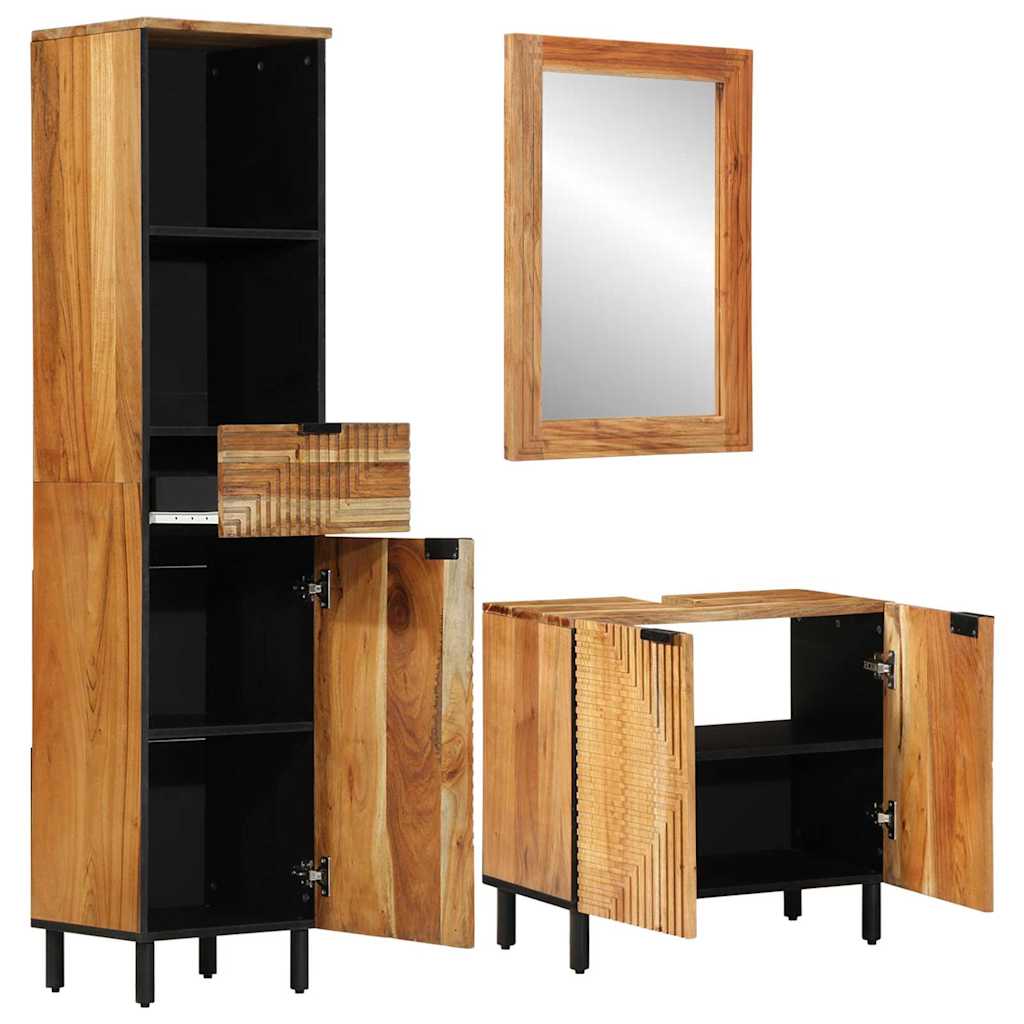 Badrumsmöbelset 3 pcs Brun 62 x 33 x 58 cm massivt akacia