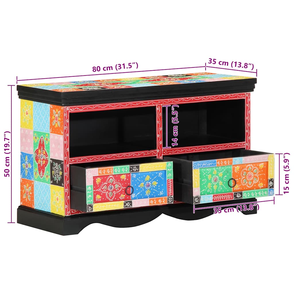TV-skåp Flerfärgsdesign 80 x 35 x 50 cm Massivt Mangoträ
