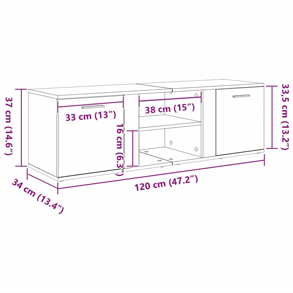 TV-bänk åldrat trä 120x34x37 cm konstruerat trä