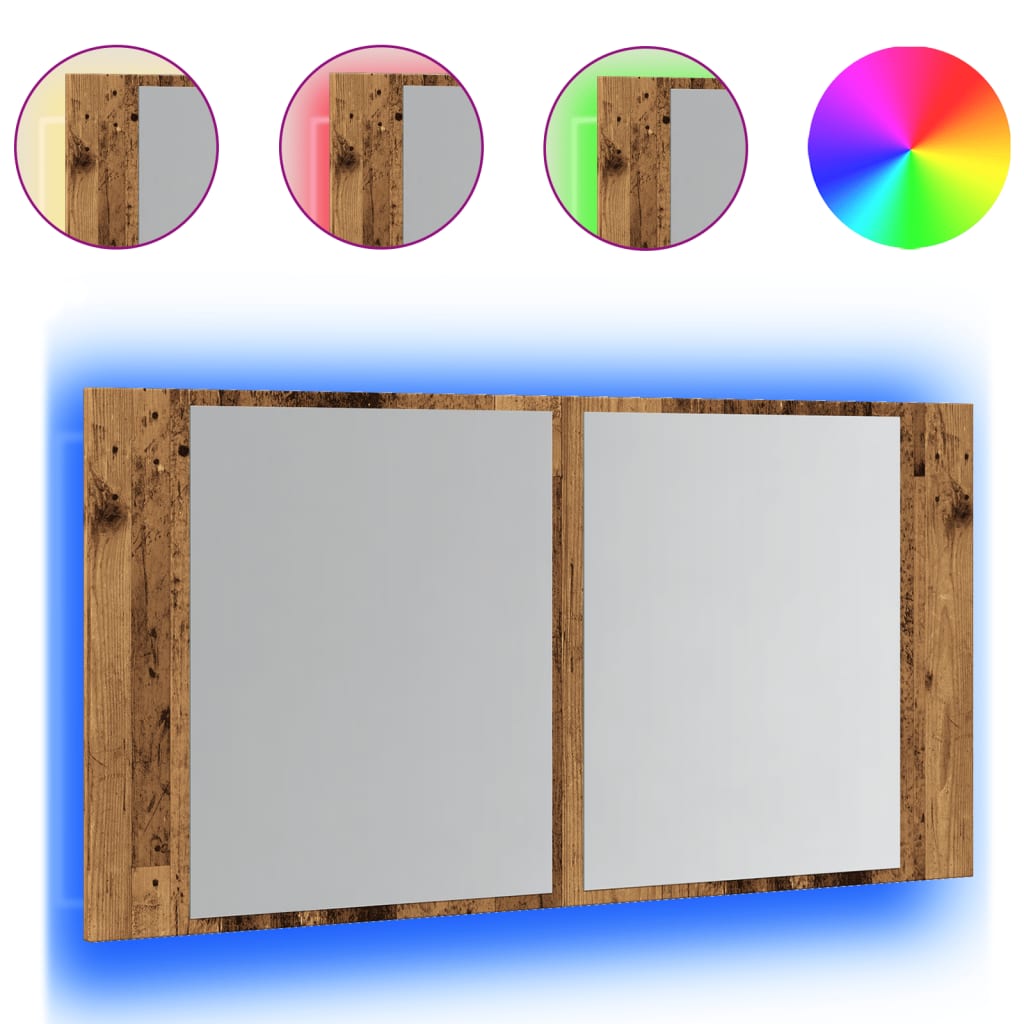 Badrumsspegel Spegelskåp LED Åldrat Trä 90x12x45 cm