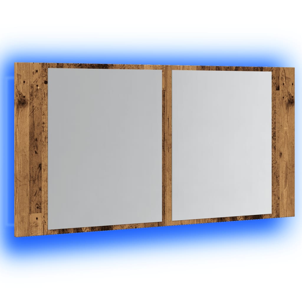 Badrumsspegel Spegelskåp LED Åldrat Trä 90x12x45 cm