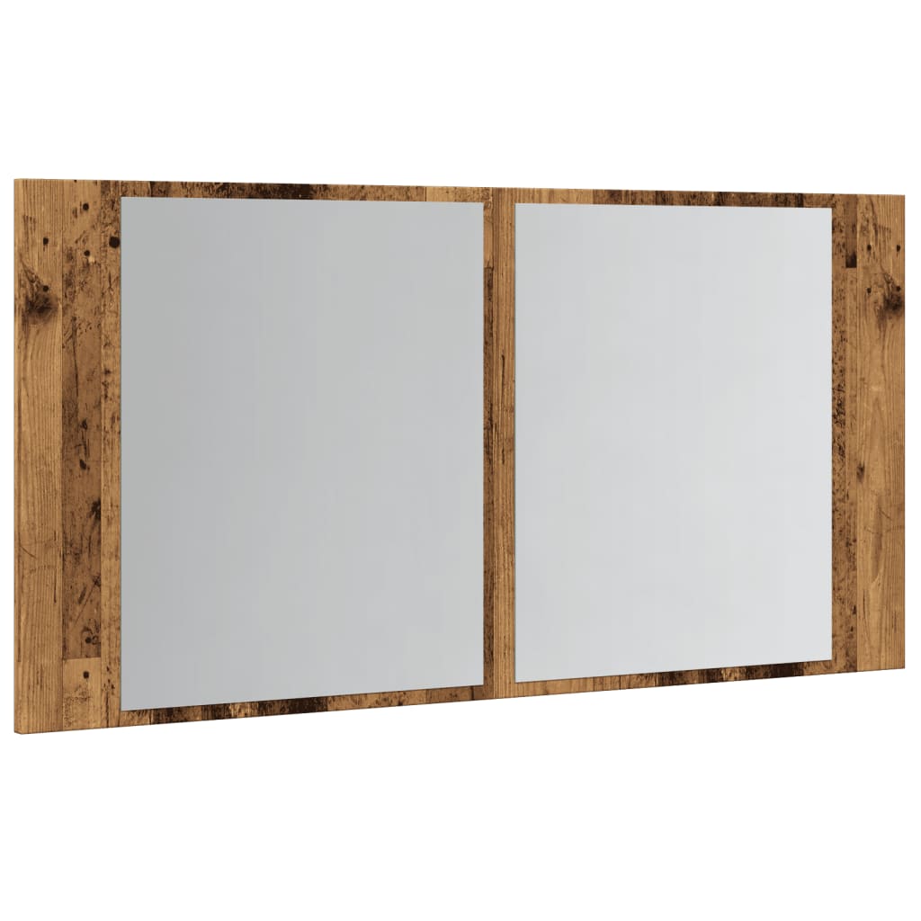 Badrumsspegel Spegelskåp LED Åldrat Trä 90x12x45 cm