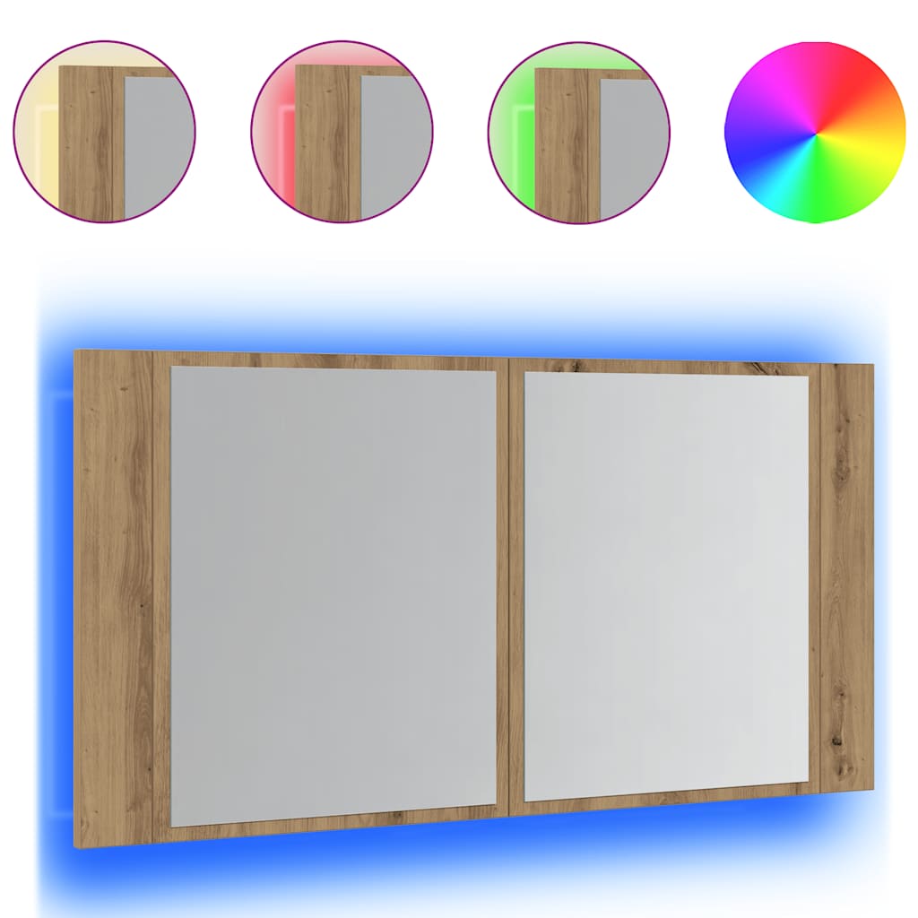 Badrumsspegel Spegelskåp LED Artisan Ek 90x12x45 cm