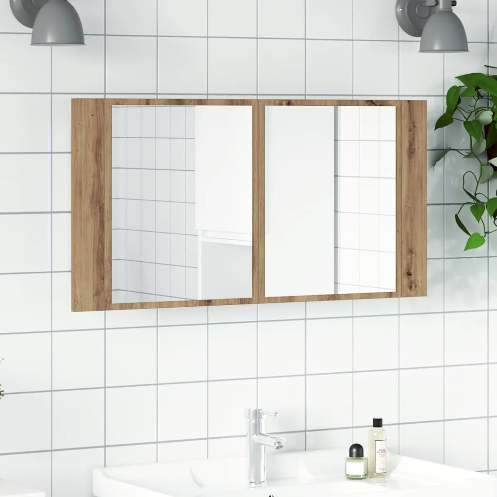 Badrumsspegel Spegelskåp LED Artisan Ek 90x12x45 cm