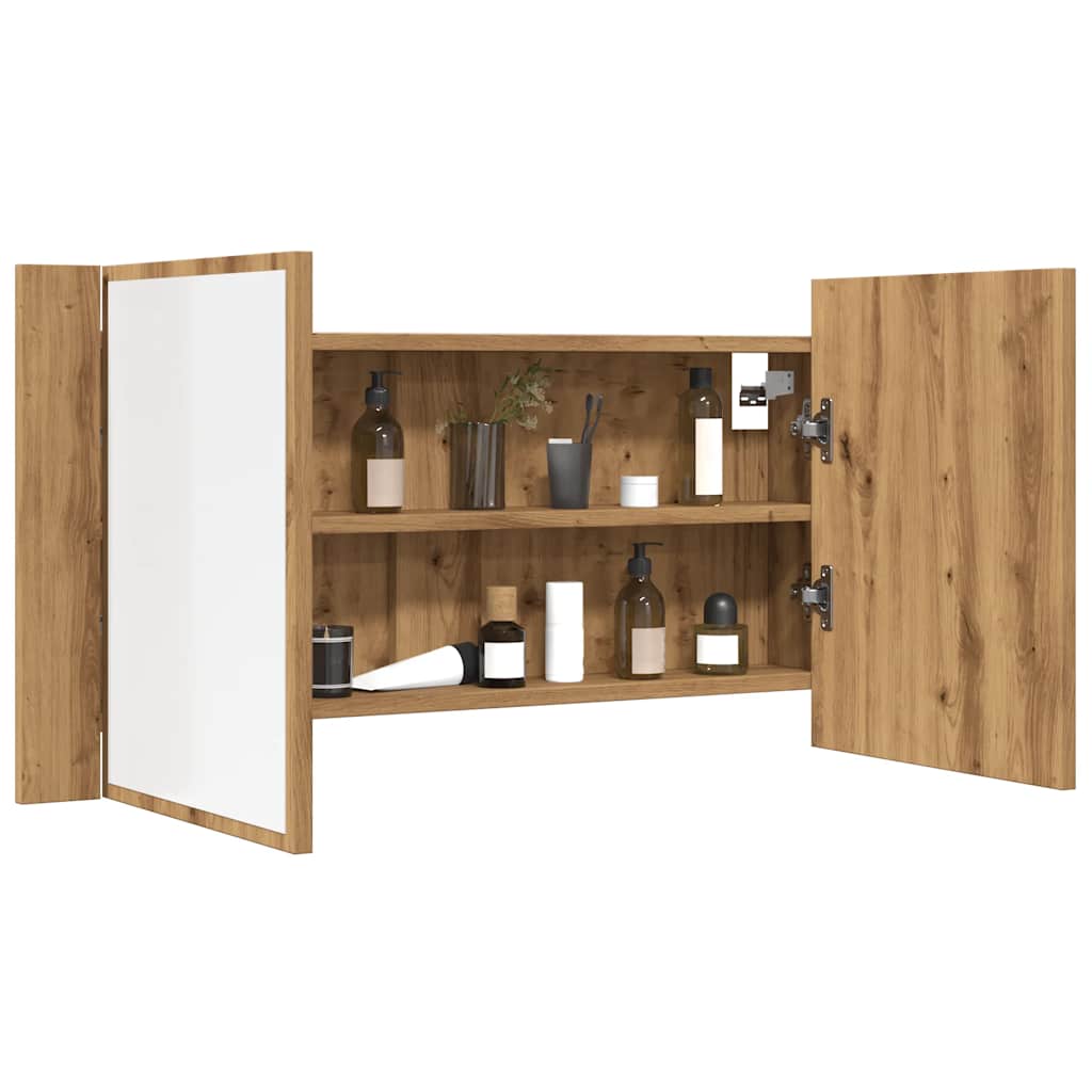 Badrumsspegel Spegelskåp LED Artisan Ek 90x12x45 cm