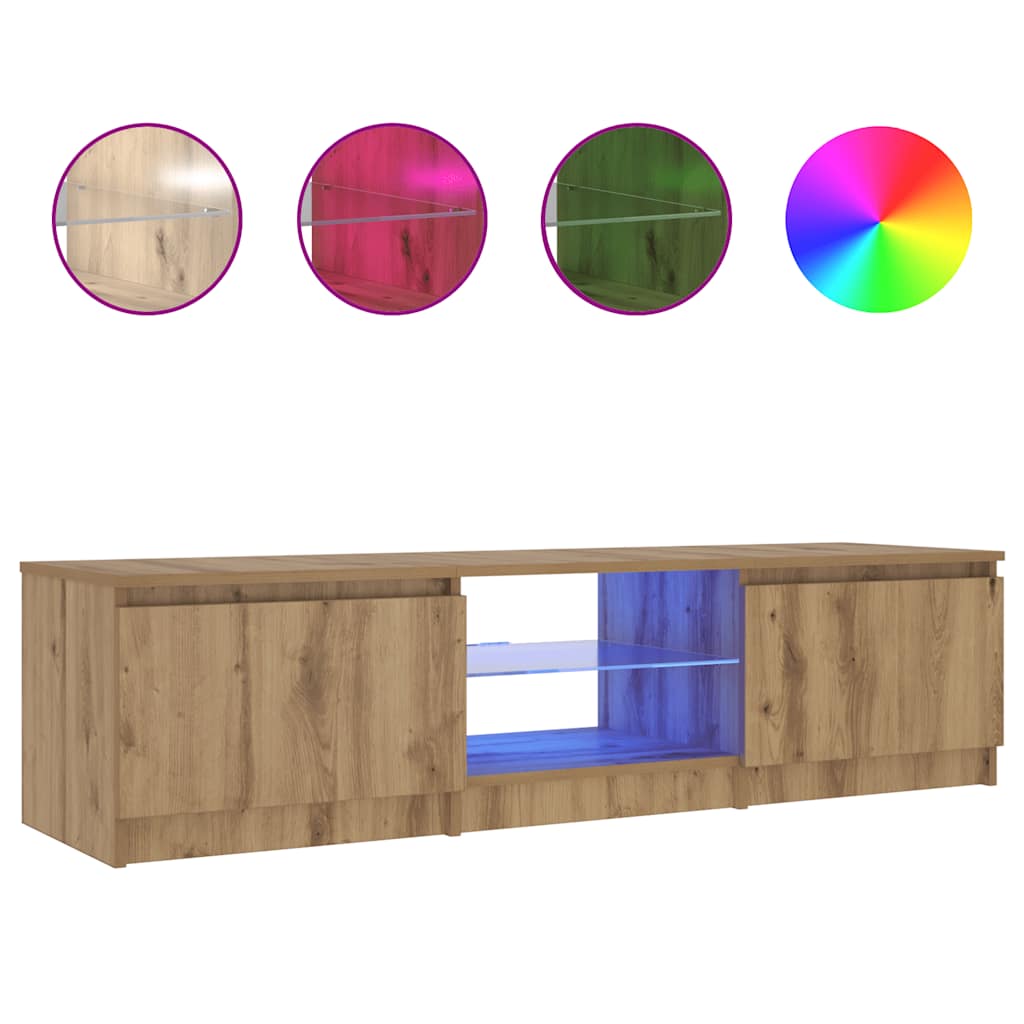 TV-bänk med LED-lampor artisan ek 140x40x36cm konstruerat trä