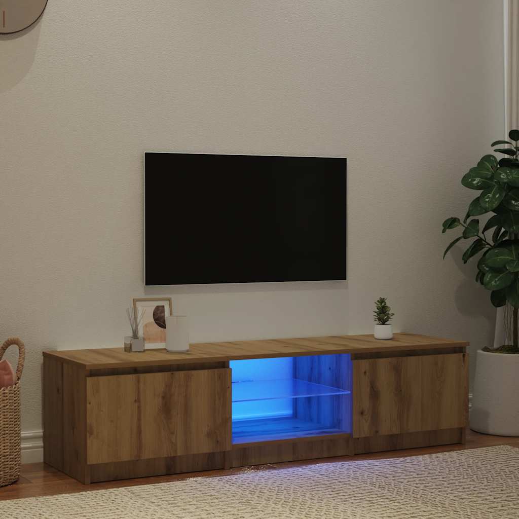 TV-bänk med LED-lampor artisan ek 140x40x36cm konstruerat trä