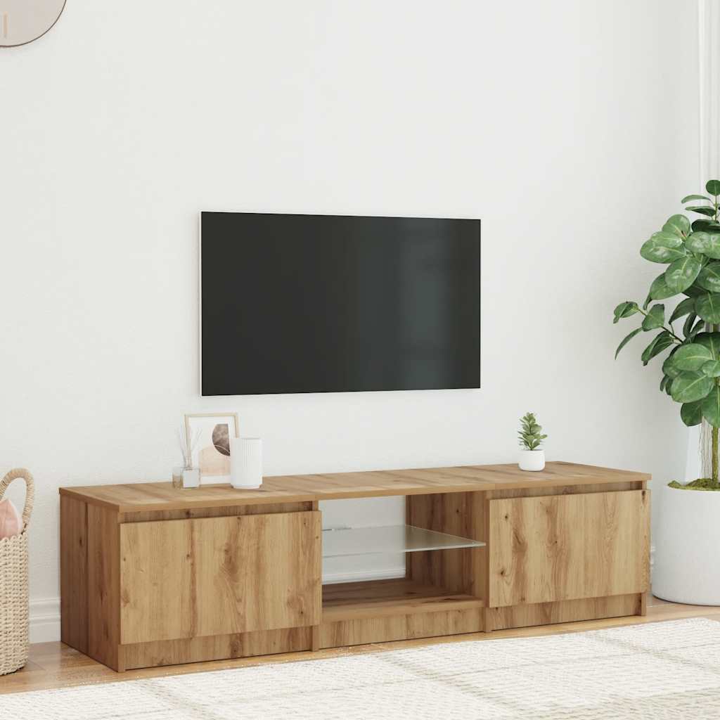 TV-bänk med LED-lampor artisan ek 140x40x36cm konstruerat trä