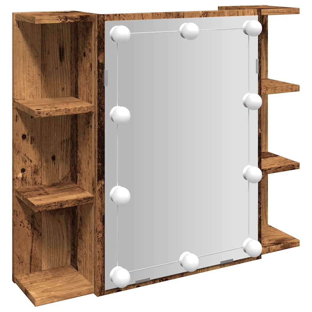 Badrumsspegel Spegelskåp LED gammalt Trä 70x16,5x60 cm