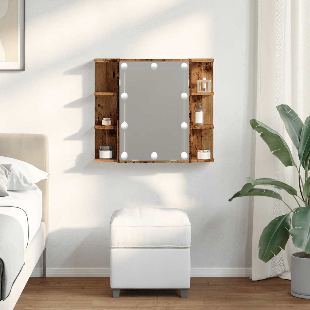 Badrumsspegel Spegelskåp LED gammalt Trä 70x16,5x60 cm