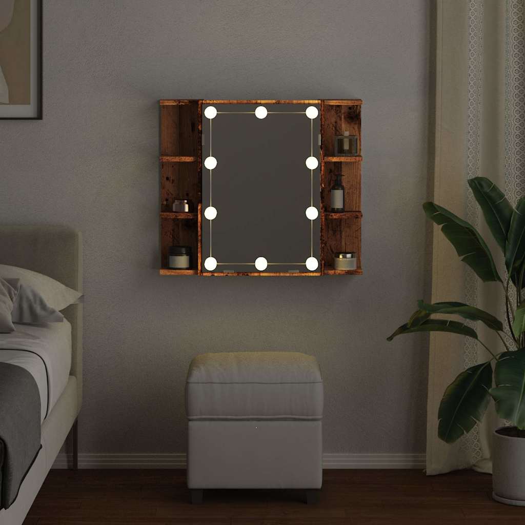 Badrumsspegel Spegelskåp LED gammalt Trä 70x16,5x60 cm