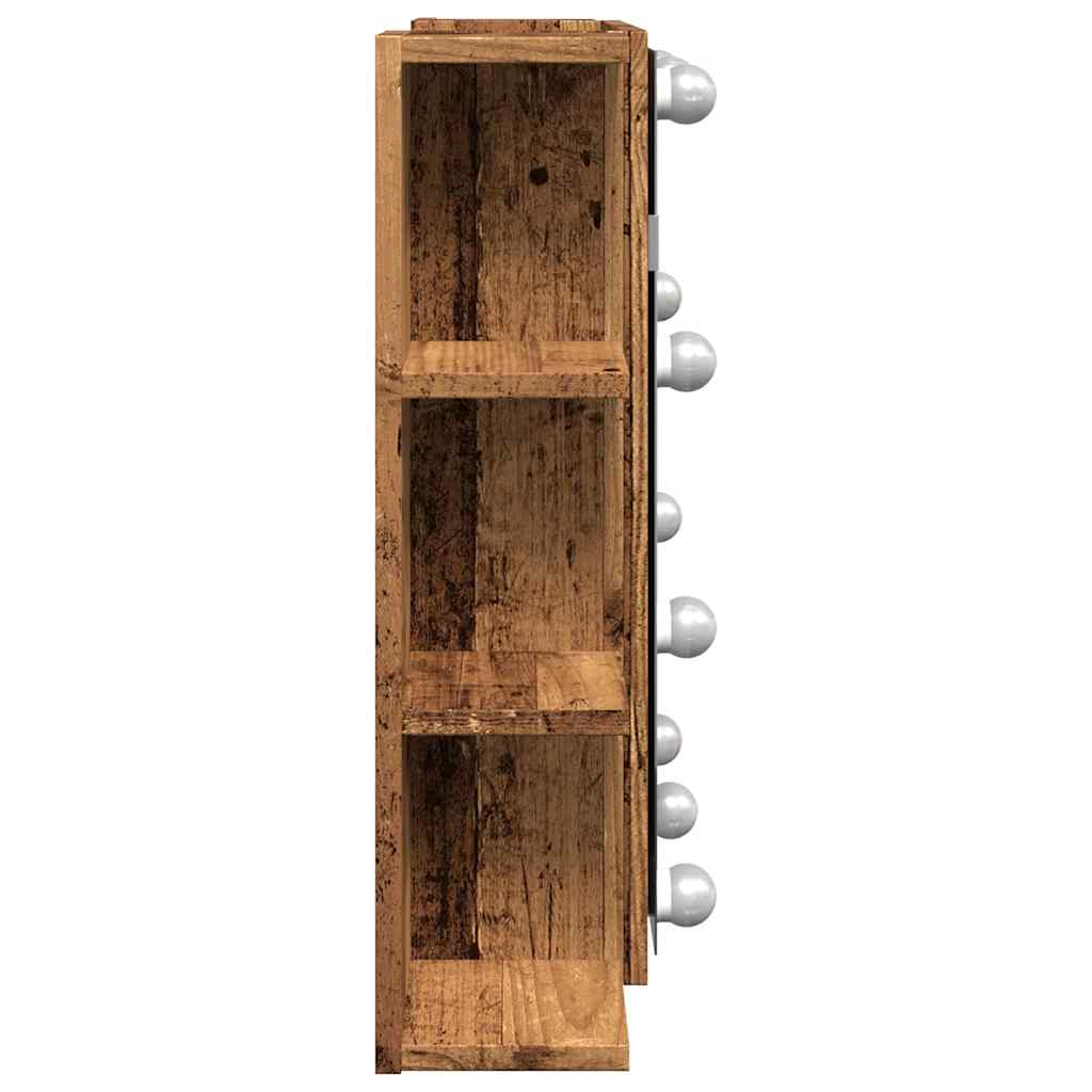Badrumsspegel Spegelskåp LED gammalt Trä 70x16,5x60 cm