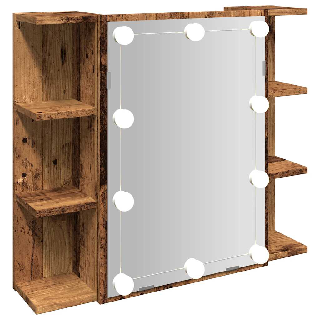 Badrumsspegel Spegelskåp LED gammalt Trä 70x16,5x60 cm