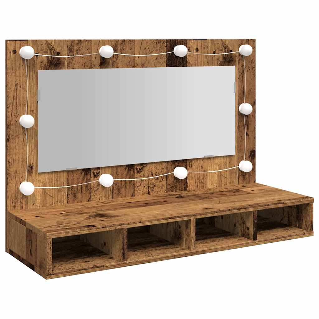 Badrumsspegel Spegelskåp LED gammalt Trä 90x31,5x62 cm