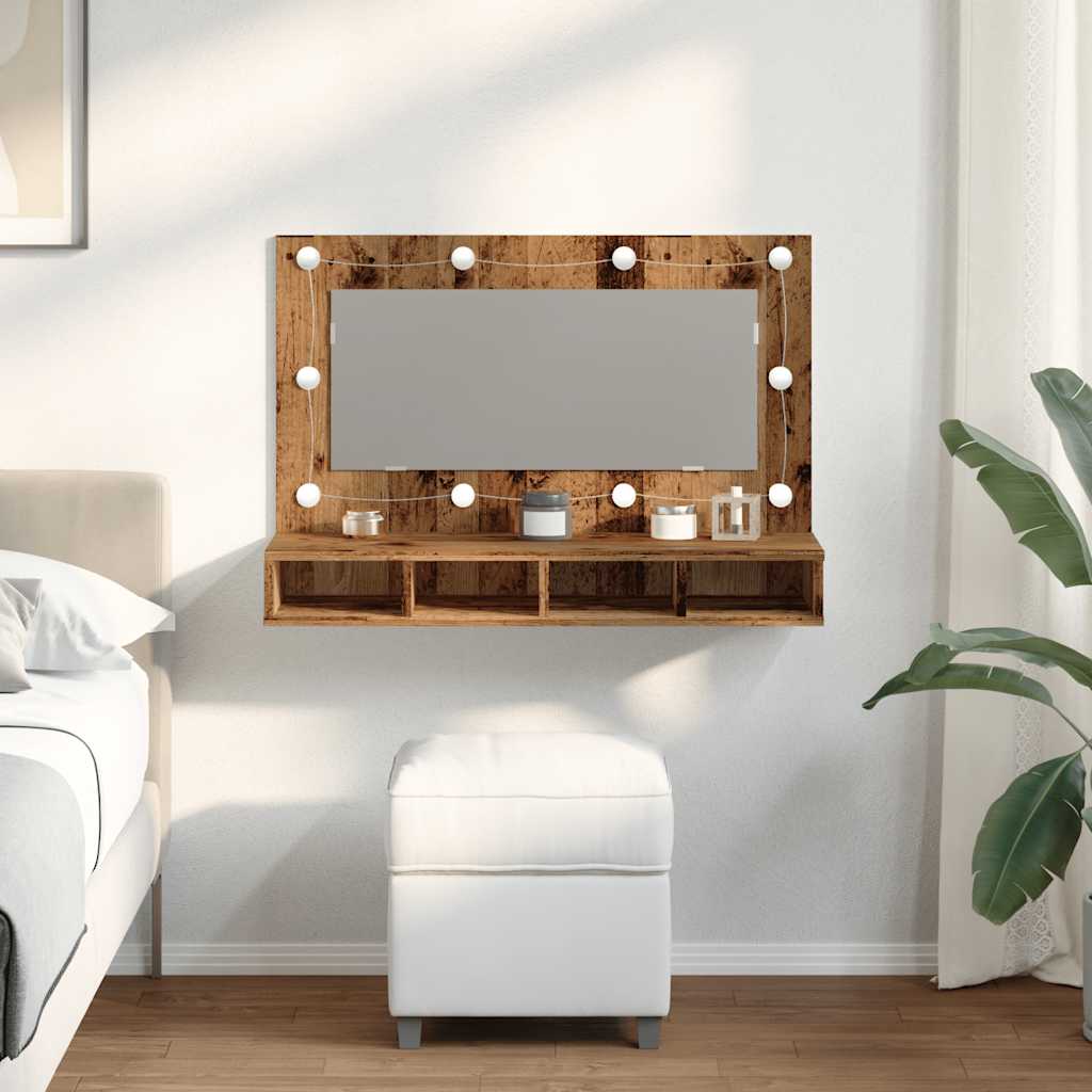 Badrumsspegel Spegelskåp LED gammalt Trä 90x31,5x62 cm