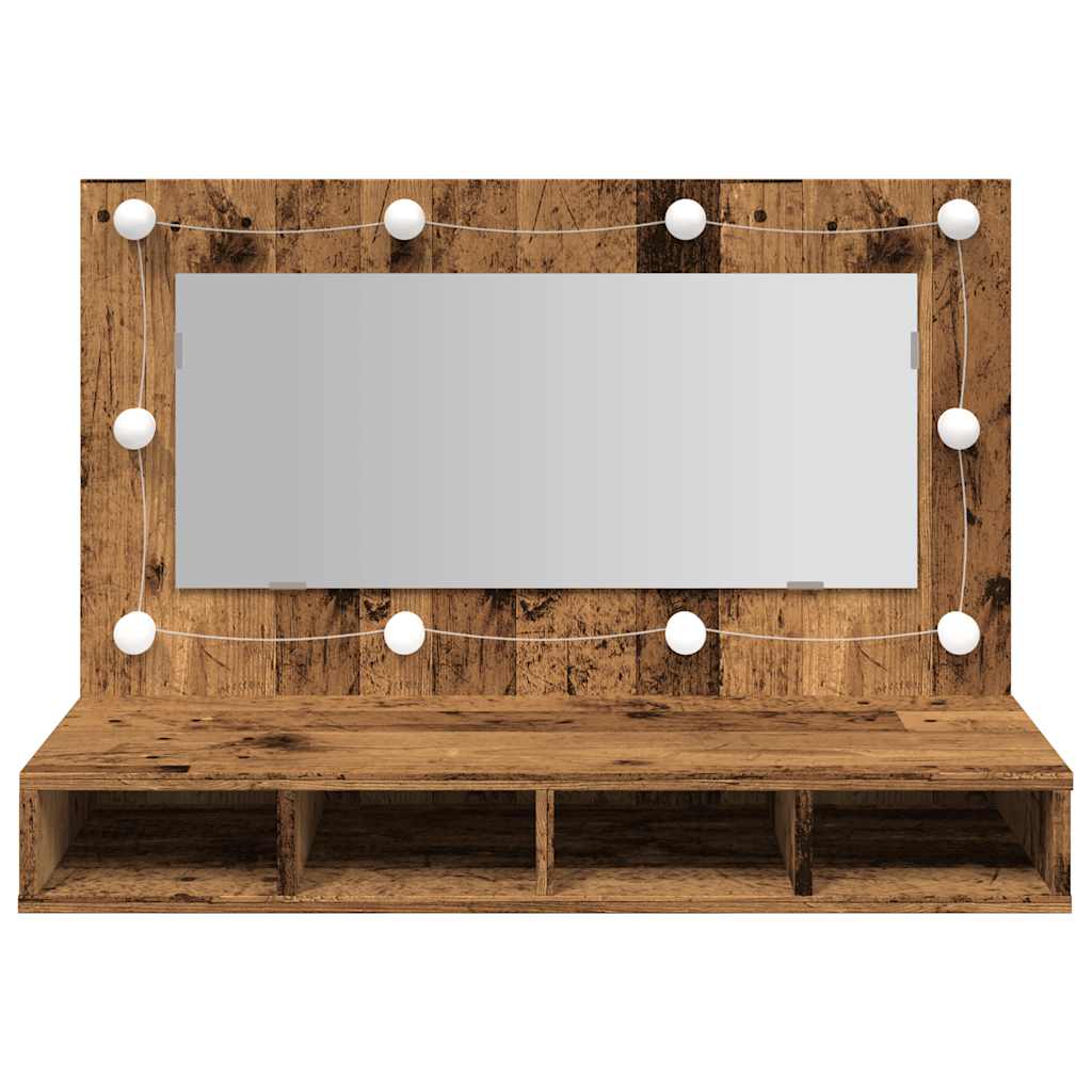 Badrumsspegel Spegelskåp LED gammalt Trä 90x31,5x62 cm