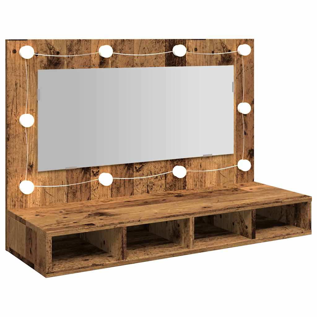 Badrumsspegel Spegelskåp LED gammalt Trä 90x31,5x62 cm