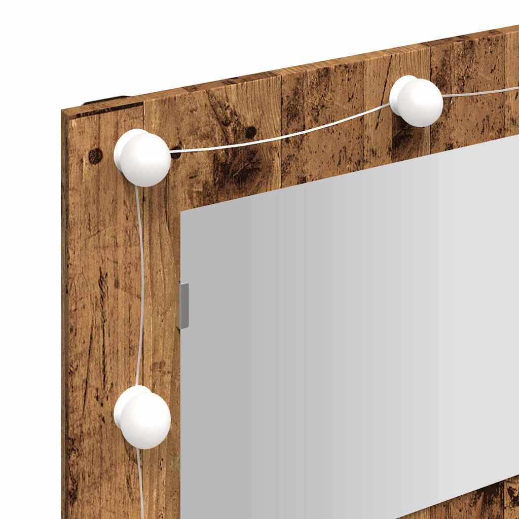 Badrumsspegel Spegelskåp LED gammalt Trä 90x31,5x62 cm