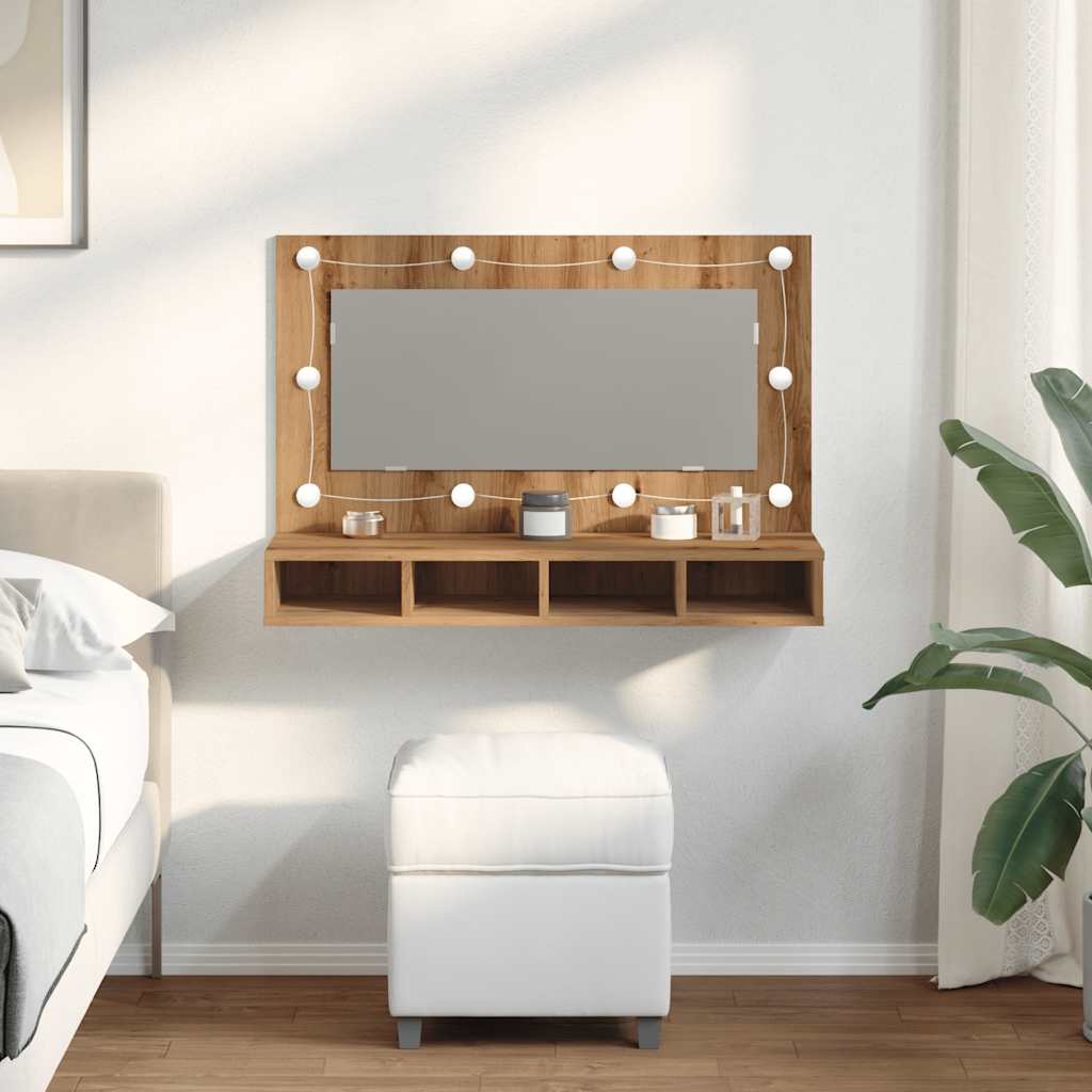 Badrumsspegel Spegelskåp LED Artisan Ek 90x31,5x62 cm