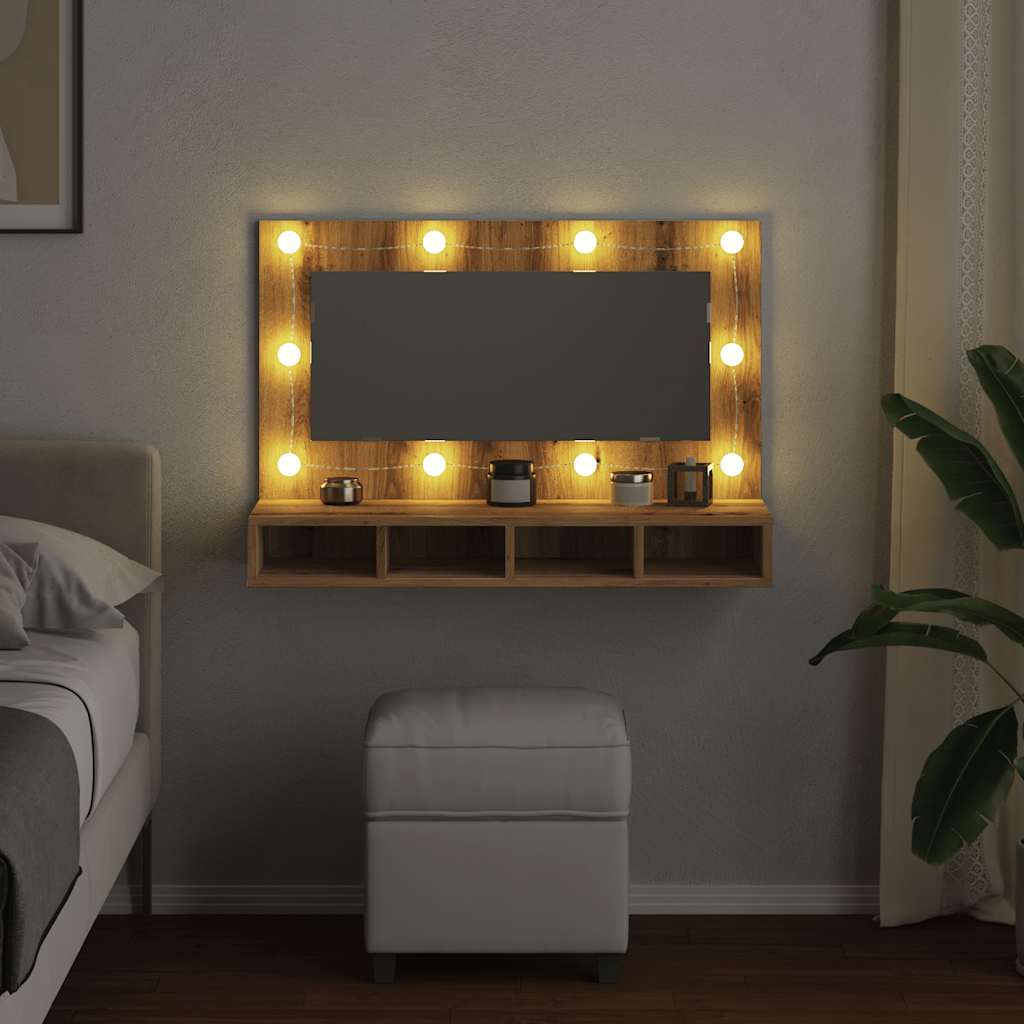 Badrumsspegel Spegelskåp LED Artisan Ek 90x31,5x62 cm