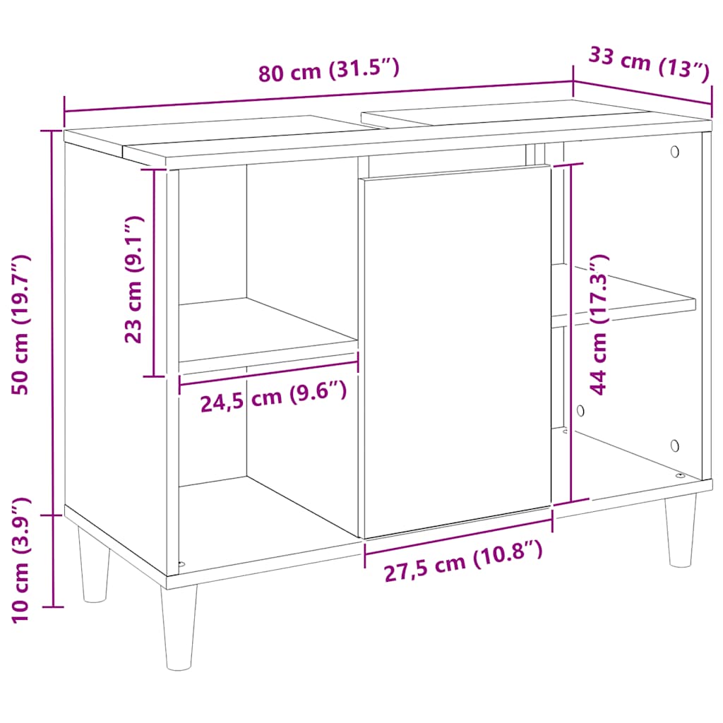 Badrumsskåp Ek 80x33x60 cm