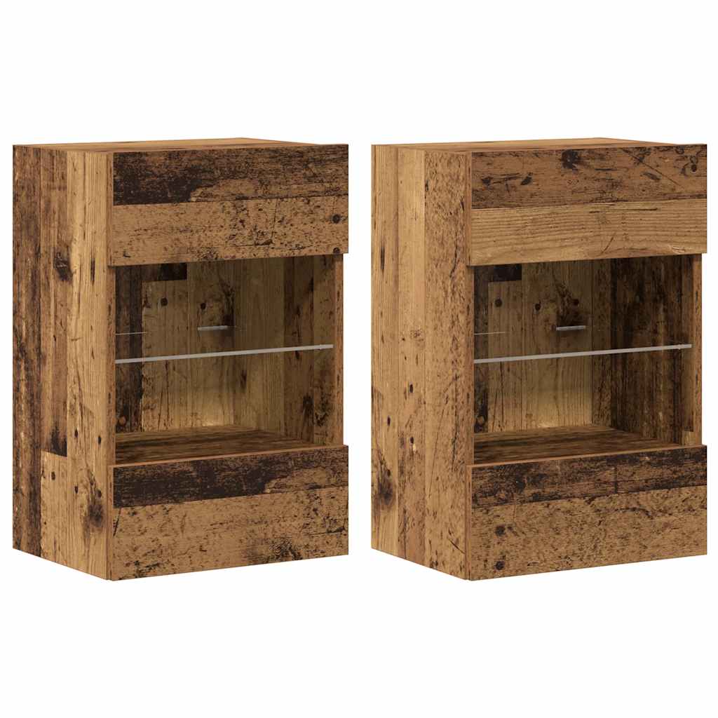 Nástenné skrinky s LED osvetlením pre TV 2 st åldrat trä 40x30x60,5 cm