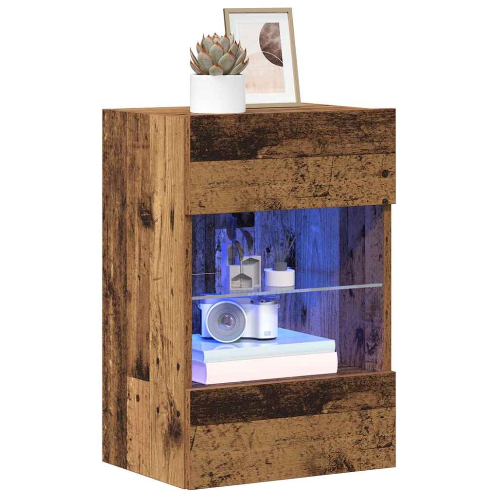 Nástenné skrinky s LED osvetlením pre TV 2 st åldrat trä 40x30x60,5 cm
