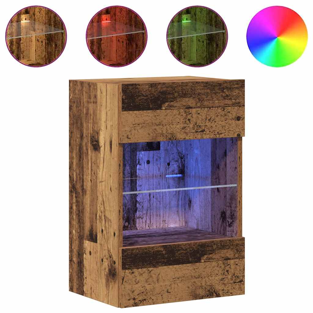 Nástenné skrinky s LED osvetlením pre TV 2 st åldrat trä 40x30x60,5 cm